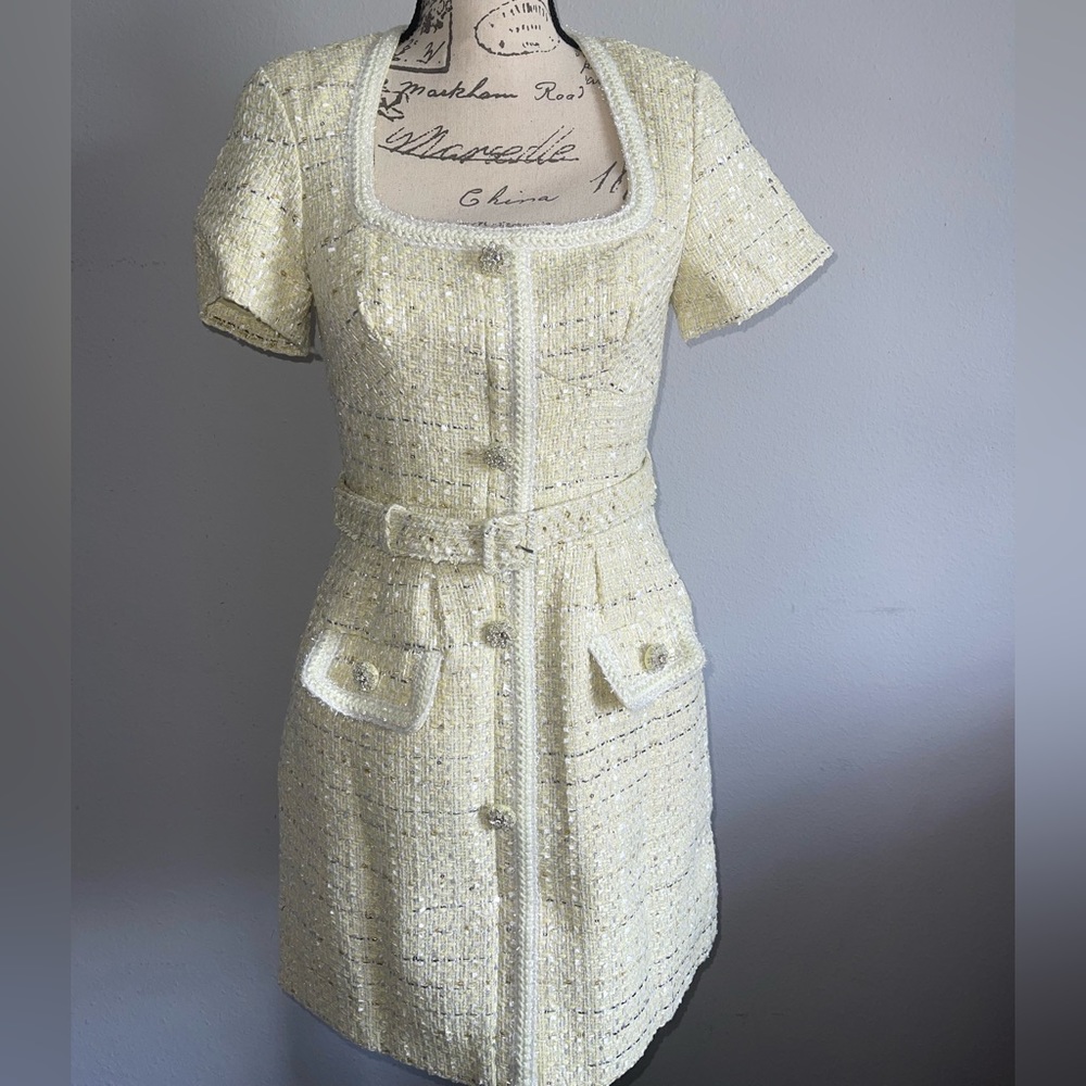 SELF PORTRAIT YELLOW BOUCLE DRESS